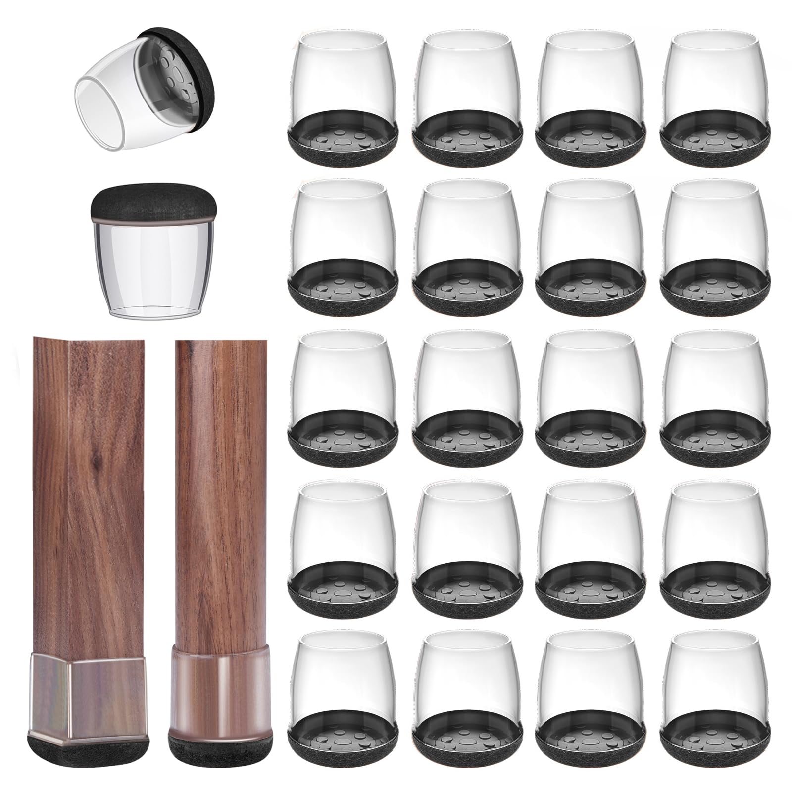 20PCS Clear Silicone Chair Leg Floor Protectors for Hardwood Floors Round & Square Sliders Felt Furniture Leg Covers - Furniture Pads Prevent Scratches(Round-Black, Medium)