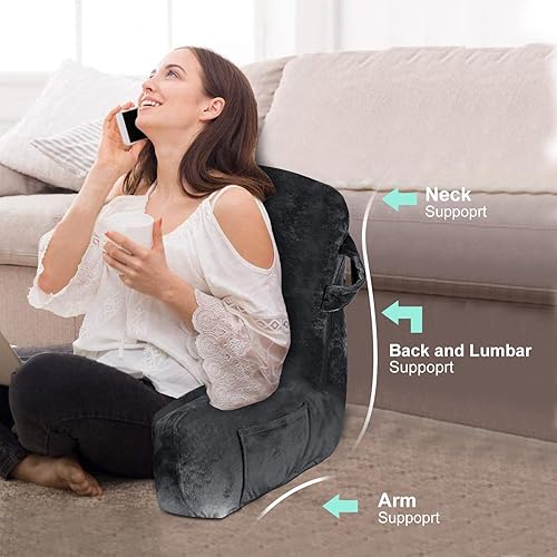 Miniatura 6 de Almohada de lectura estándar para sentarse en la cama, sofá o suelo, respaldo con brazos y bolsillos, almohada de respaldo para adultos para