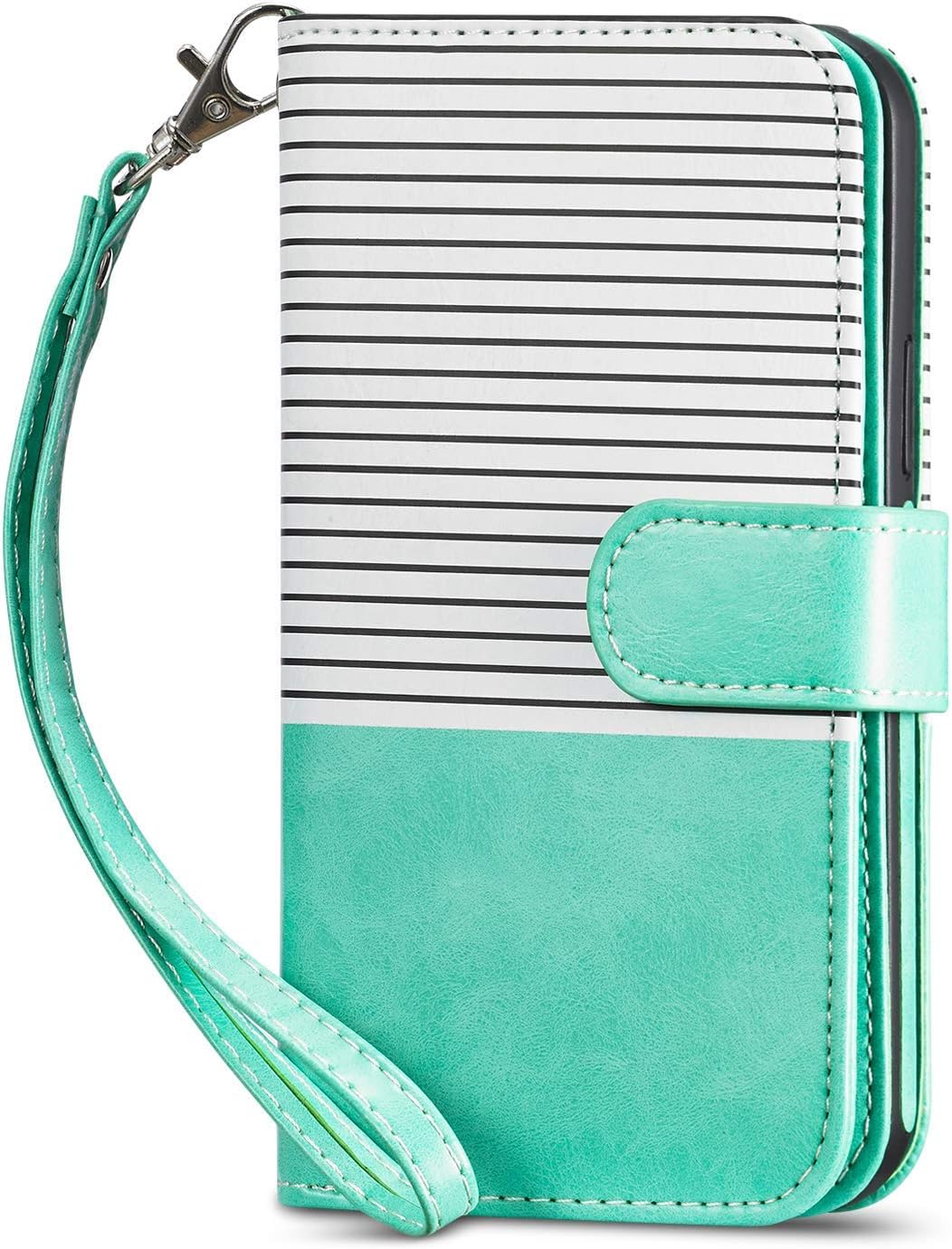 XRPow Case for iPhone 12/12 Pro [2 in 1] Magnetic Detachable Wallet Case [PU Leather] Folio Flip [9 Card Slot] [Wrist Strap] Durable Protection Back Cover for iPhone 12/12 Pro 6.1" Green