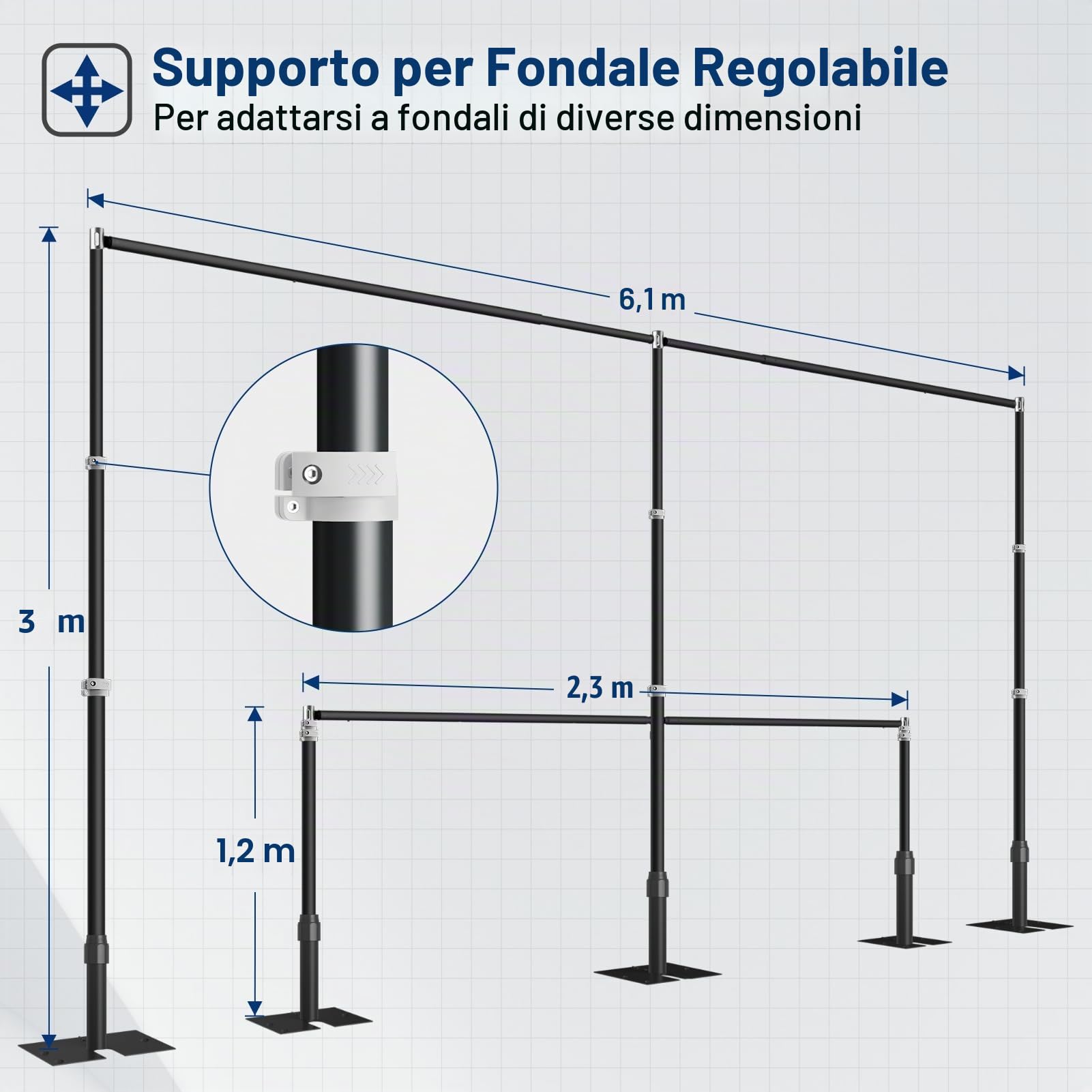 EAMRT Nero Supporto Fondale Fotografico Robust 3x6m,Grande Arco Matrimonio | Regolabile, Studio Fotografia, Compleanno, Festa, Decorazione di Banchetti