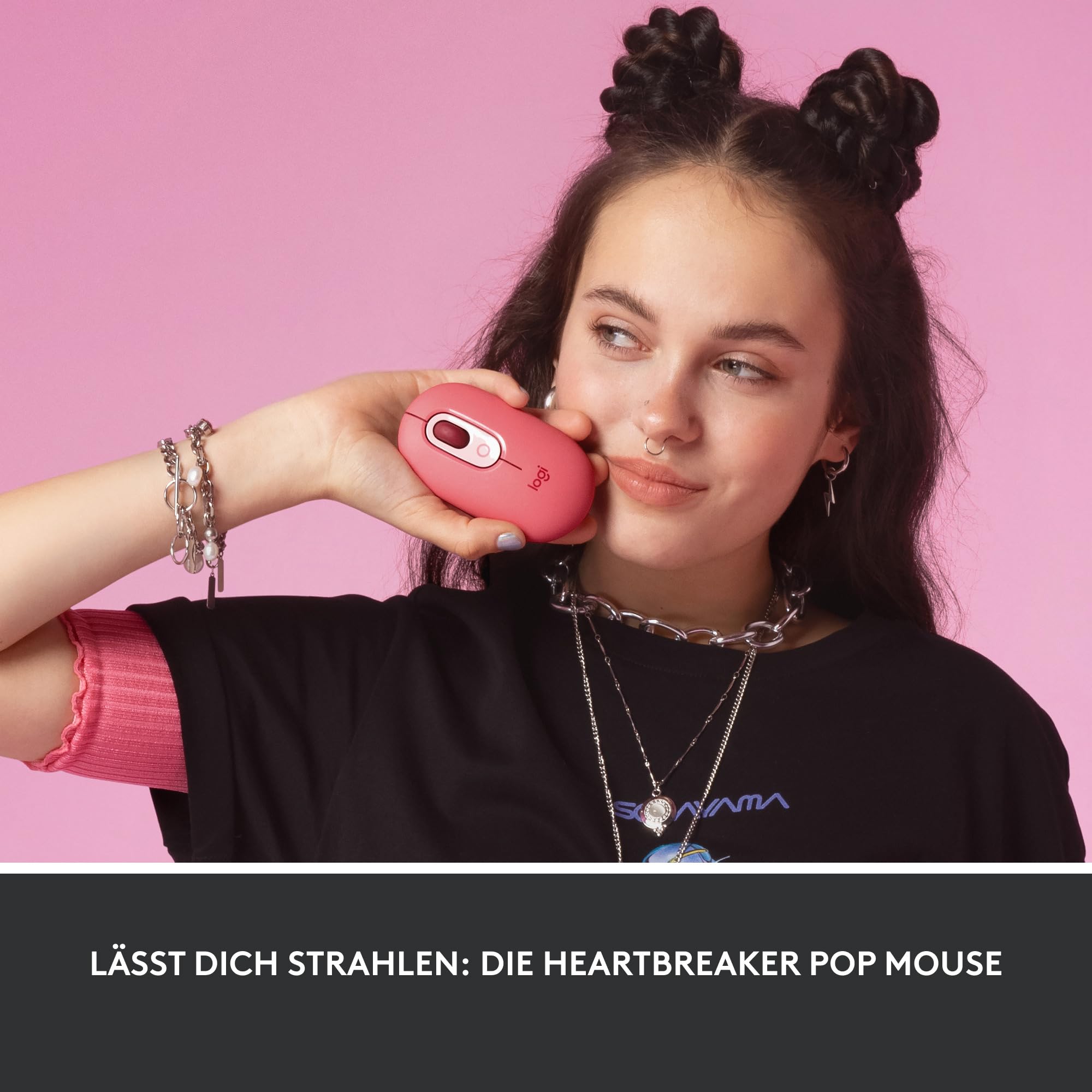 Logitech POP Mouse, Kabellose Maus mit anpassbaren Emojis, SilentTouch-Technologie, Präzises/schnelles Scrollen, Kompakt, Bluetooth, USB, Multi-Device, OS-kompatibel - Heartbreaker