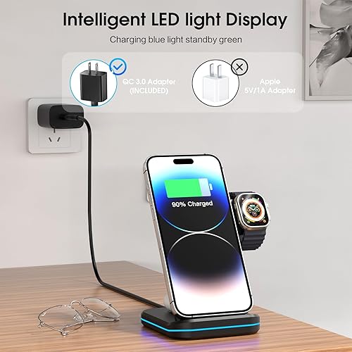 Miniatura 4 de Estación de carga de viaje 3 en 1 para Apple Series, estación de carga inalámbrica, adecuada para iPhone 15141312 Pro MaxProMiniPlus, iWatch