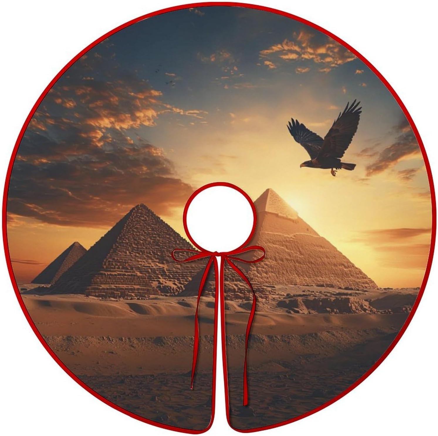 Egyptian Pyramids Flying Ea-gle Christmas Tree Skirt Ornaments Christmas Tree Mat for Home Party Holiday Decorations