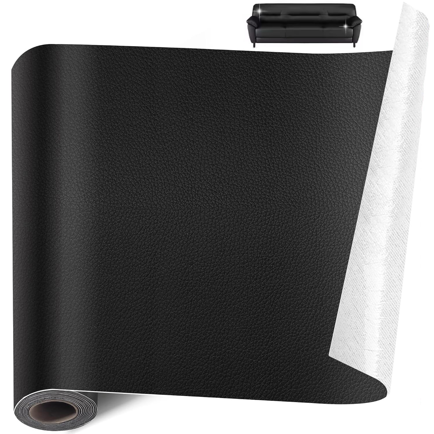Kunstleder Selbstklebend Meterware 30x 100cm - Leder Vinyl Reparatur Patch Set für Möbel/ Sofas/ Stühle/ Autositze/ Schränke/ Handtaschen Kratzer Risse Löcher, Wasserdicht und Verschleißfest, Schwarz