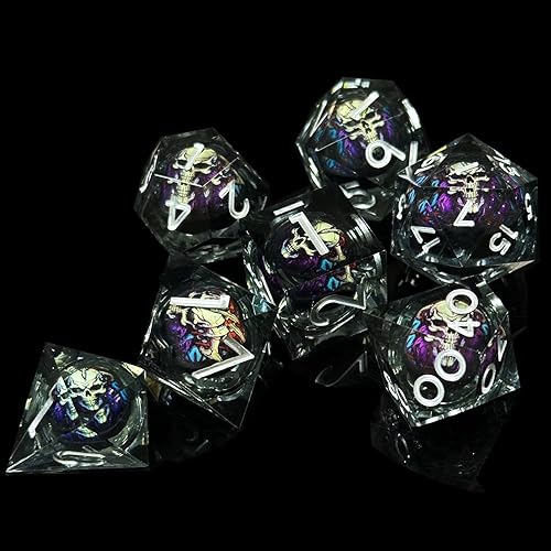 Miniatura 3 de HAOMEJA Juego de dados de resina de monstruo de calavera D&D, esqueleto DND, 7 dados de bordes afilados con bolsa de ojo de dragón para regalo de