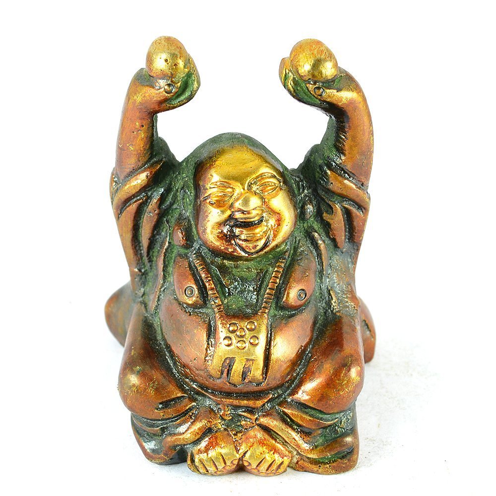 Purpledip Vintage Laughing Buddha Statue in Solid Brass Metal: Harbinger of Wisdom and Wealth