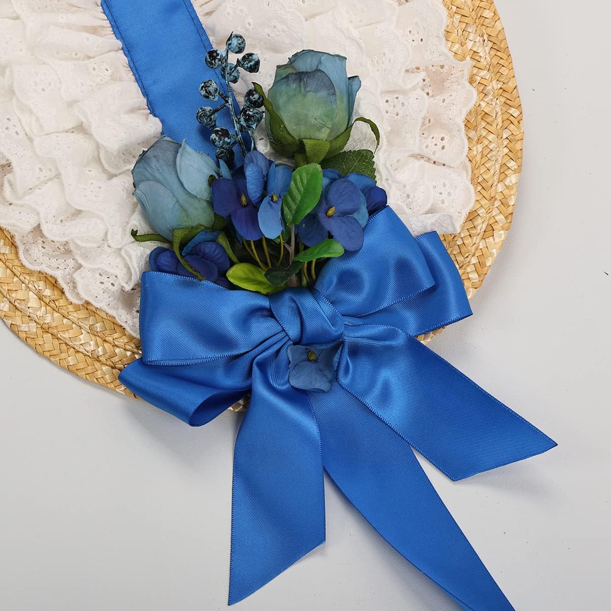 Girls Womens Victorian Tea Party Sun Hat Bows Flowers Straw Hats (H) - Image 7