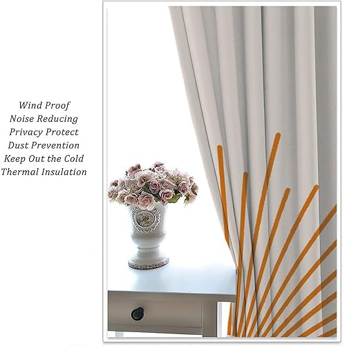 Miniatura 5 de Cortinas bohemias rústicas con patrón de sol naranja opaco, bolsillo para barra, cortinas para ventana para dormitorio, sala de estar, 42 x 54