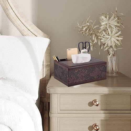 Miniatura 7 de Caja de pañuelos multifunción de piel sintética, rectangular, actualización, tamaño grande, caja de almacenamiento con control remoto, dispensador