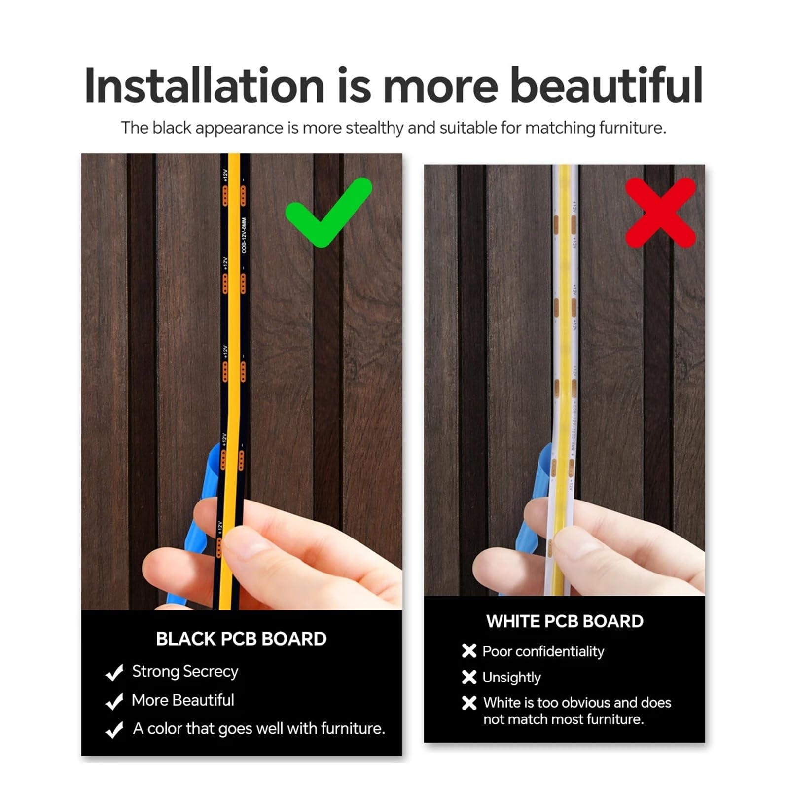 Smart Through Wood Touch Sensor COB LED Strip Black PCB Wbudowana szafka TV Podświetlenie ściany Podłączenie równoległe Lampy 1-3M 1-6 szt. (naturalna biel, 3 szt. czarna taśma LED 3M KIT_EU POWER