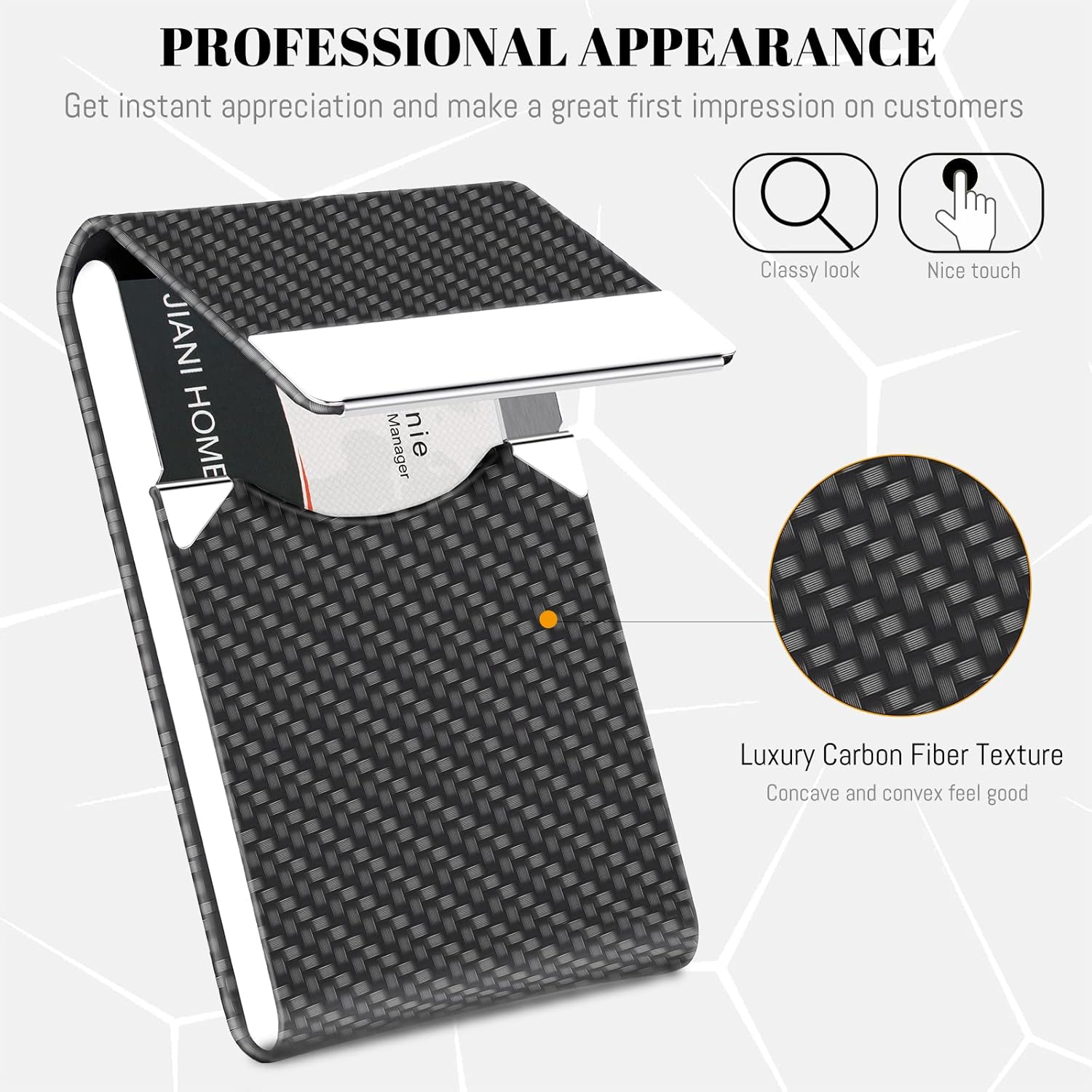 Business Card Holder, Metal Business Card Case Pocket, Card Holder for Women & Men, Professional PU Leather Business Card Holders RFID Blocking Name Card Holder Case with Magnetic Clasp, Black Carbon : Office Products