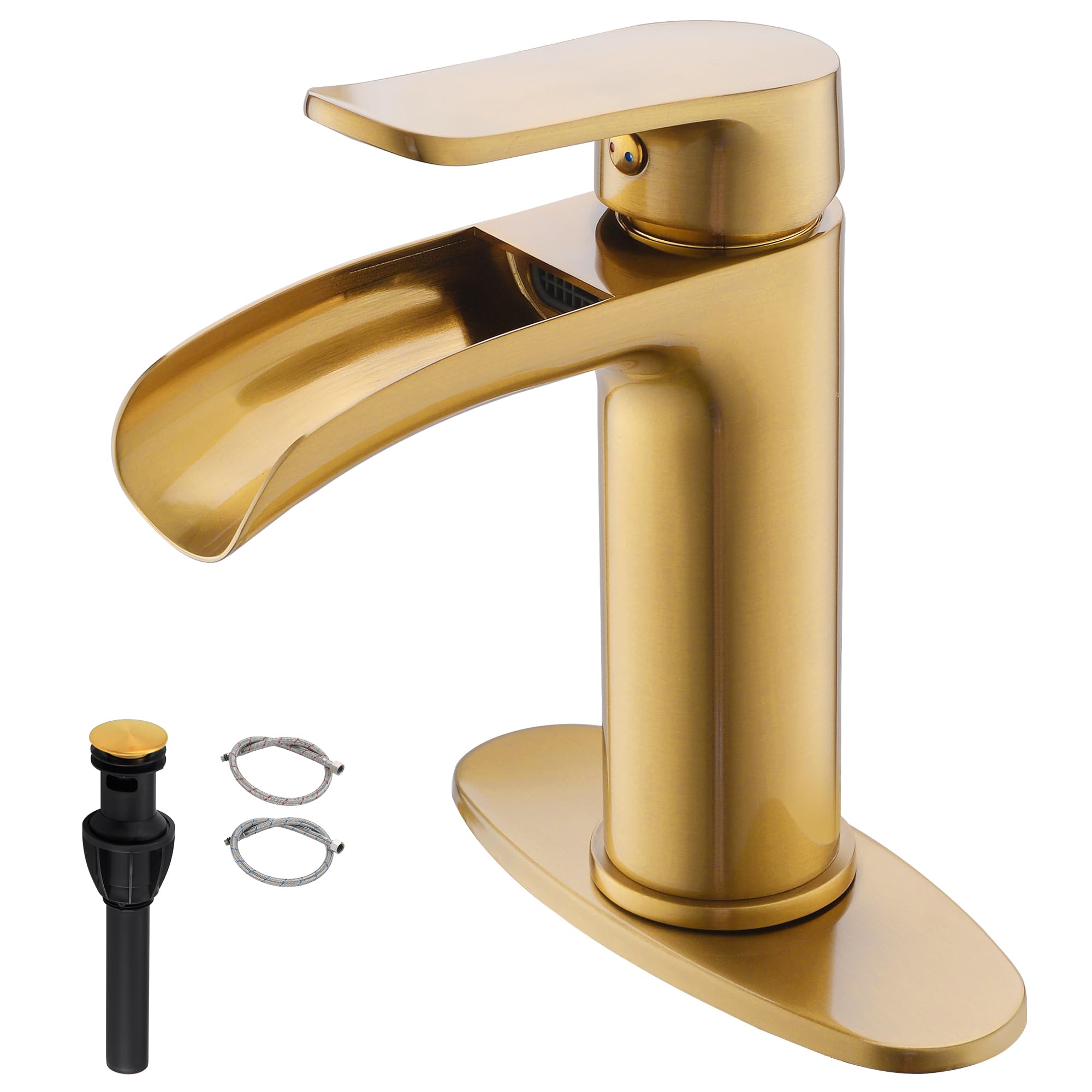 BRAVEBAR Gold Waterfall Bathroom Faucet - 4Inch Single Hole Bathroom ...