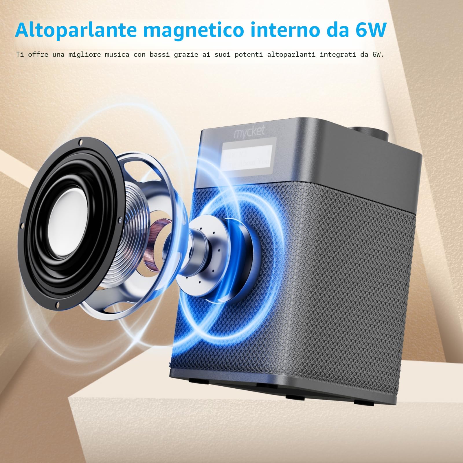 Mycket Dab/Dab+ Radio Digitale e FM, Radio Alimentata a Batteria Integrata da 2200 mAh, Ricaricabile Portatile DAB Radios con Bluetooth/U, 80 Stazioni Preimpostate, Ingresso Cuffie, LED Display