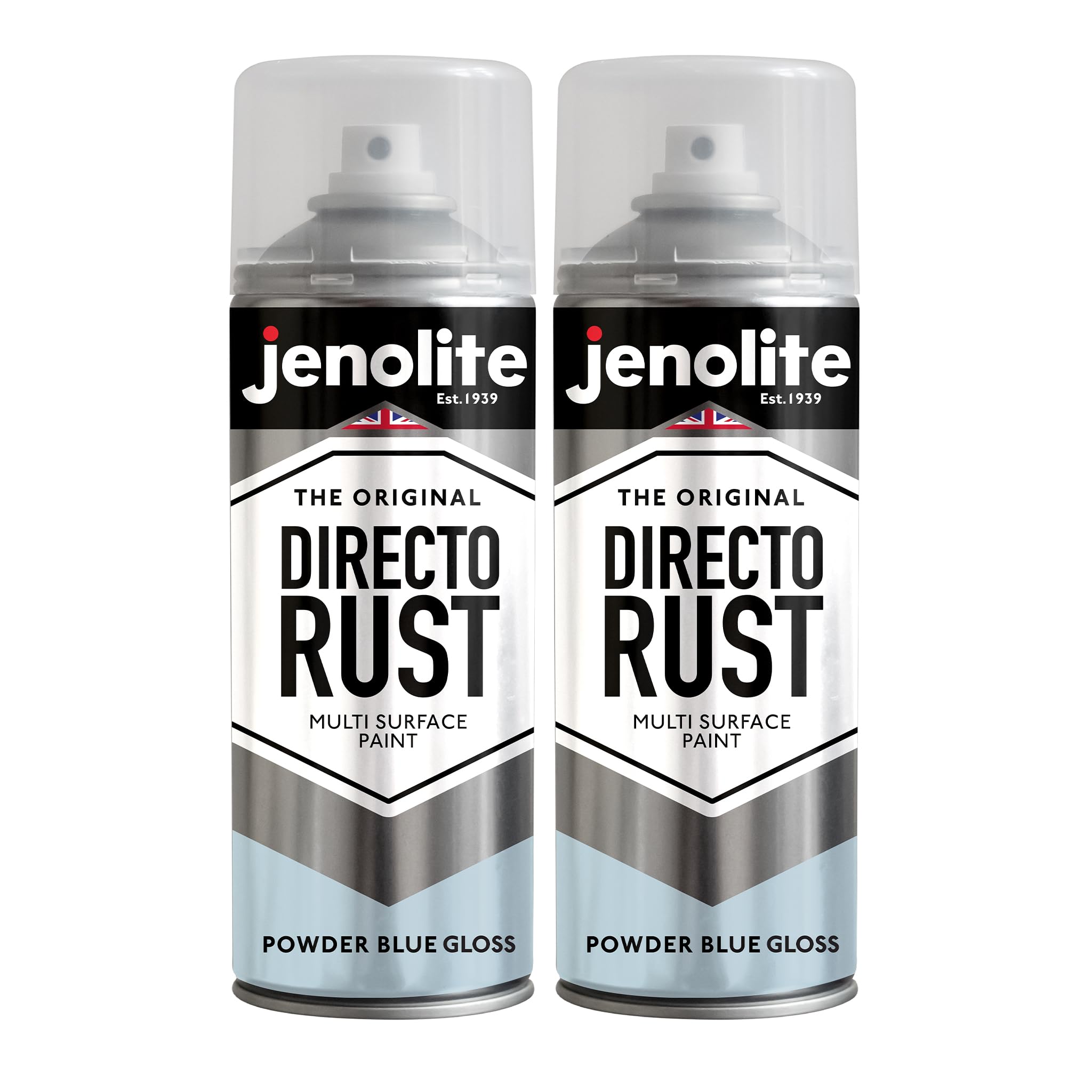 JENOLITE Directorust Gloss Spray Paint | POWDER BLUE | 2 x 400ml | Direct To Rust Spray Paint For Metal | Multi Surface Gloss Aerosol For Wood, Metal, Plastic, Ceramic | RAL 240 80 10