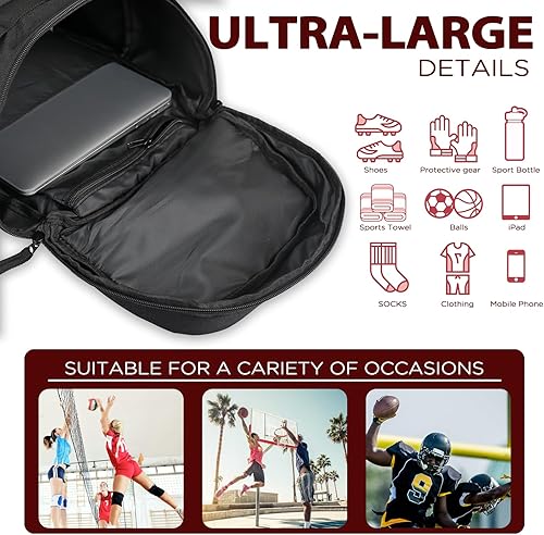 Miniatura 5 de LARIPOP Mochila de baloncesto grande para deportes, bolsa de gimnasio con compartimento para pelotas y compartimento para zapatos para almacenar