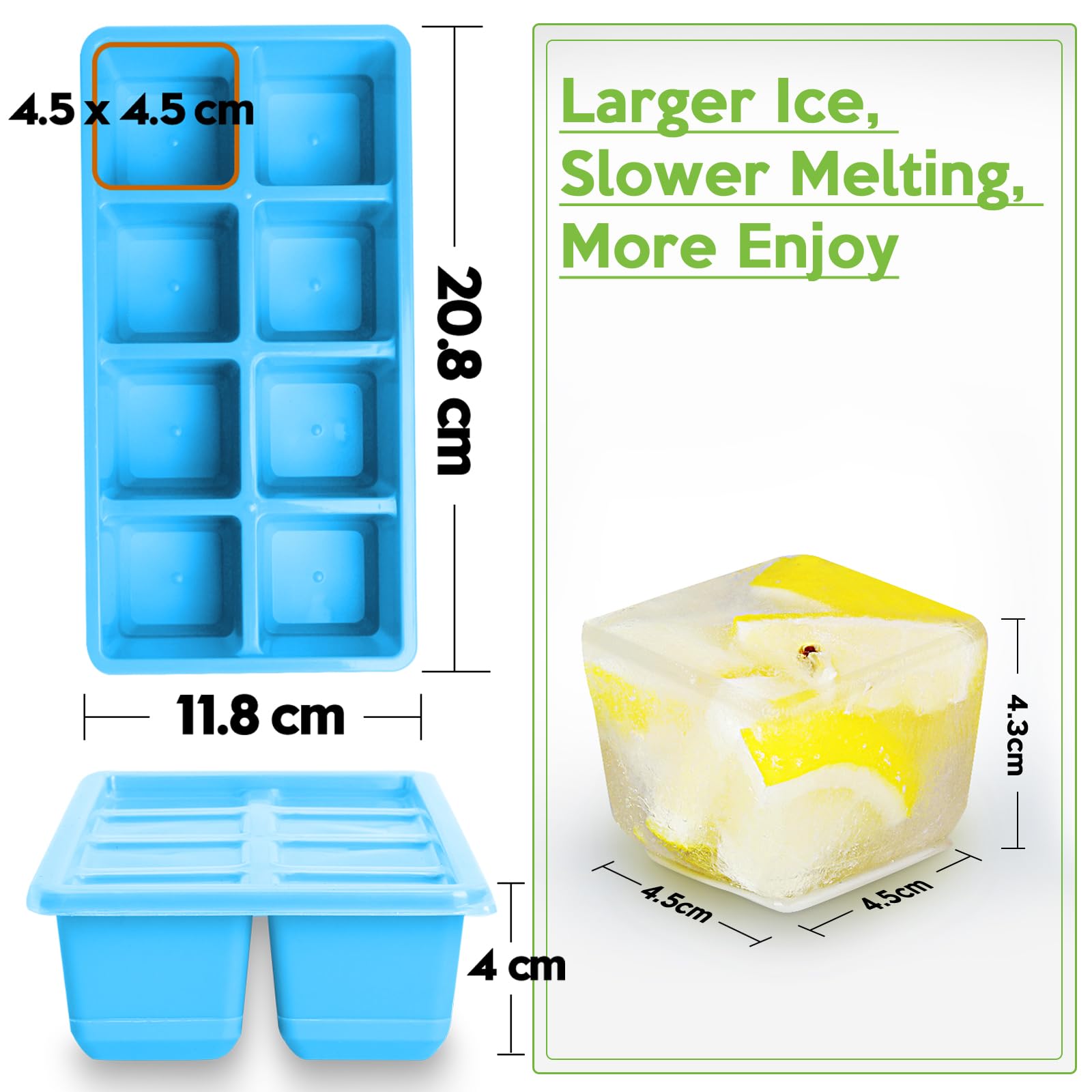 2 Stampo Per Cubetti Ghiaccio Giganti In Silicone Nero - 25x12,5x6,6 Cm, Forma Quadrata XXL Per Cocktail, Frutta, Puree E Gelati, Riutilizzabile