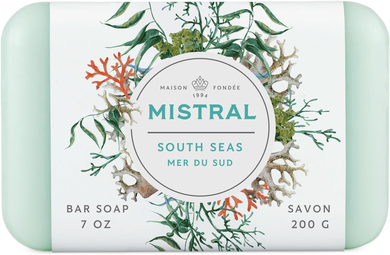 Classic French Bar Soap, South Seas, 7 oz - Triple-Milled Luxury Natural Soap with Organic Shea Butter & Olive Oil | Long-Lasting Moisturizing Body Soaps for Women & Men (Pack of 2)