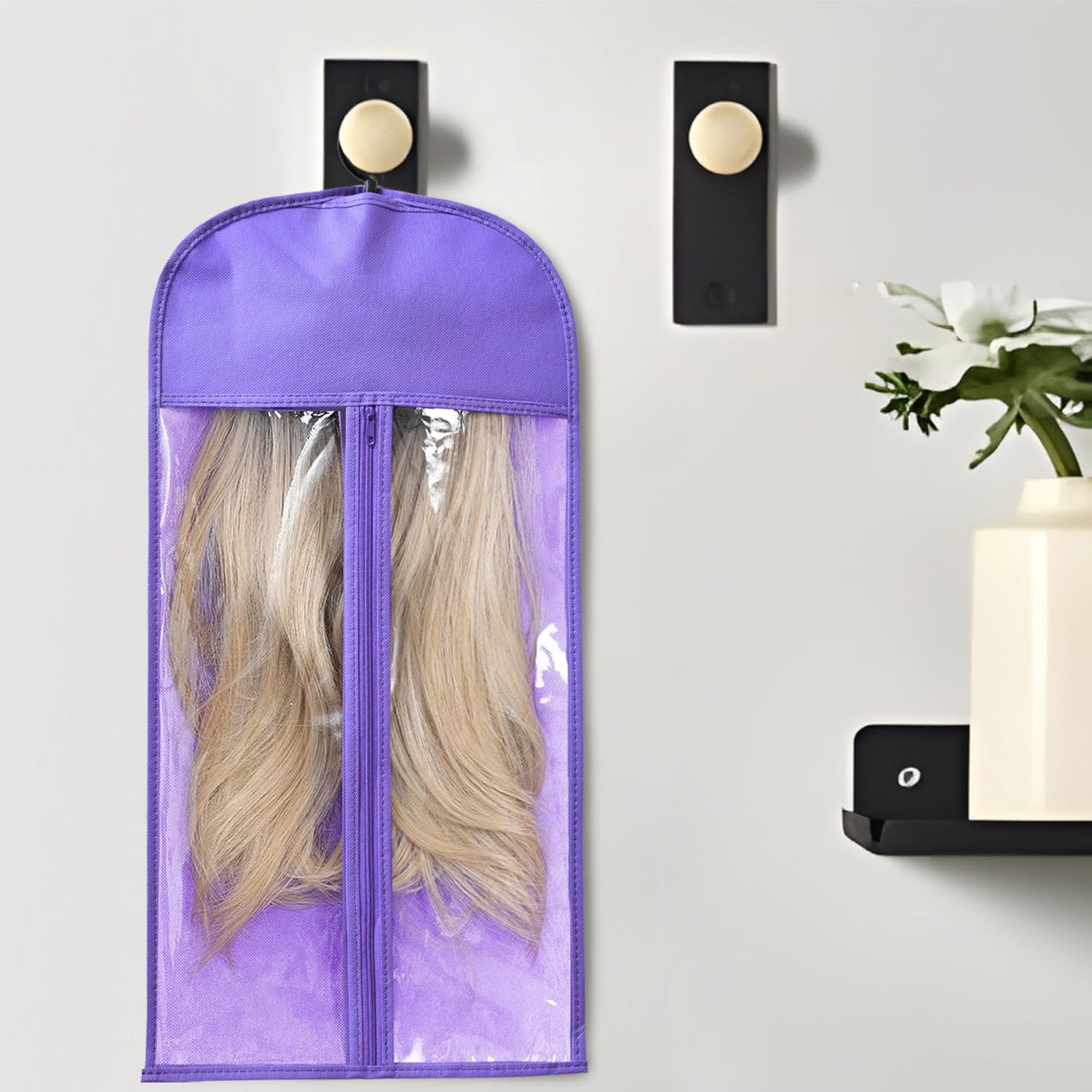 3-PCS Wig Storage Bags with Hangers – Premium Hair Extension Organizer for Multiple Wigs, 60cm x 30cm Dust-Proof Closet Savers (Purple) image 5