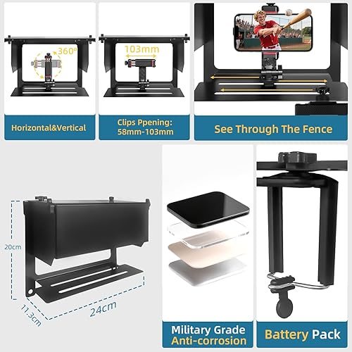 Vista 3 de Soporte de valla para teléfono celular con sombra, kit de montaje para Mevo Start, cámara, iPhone, Gopro DJI OSMO Insta360 y otras cámaras