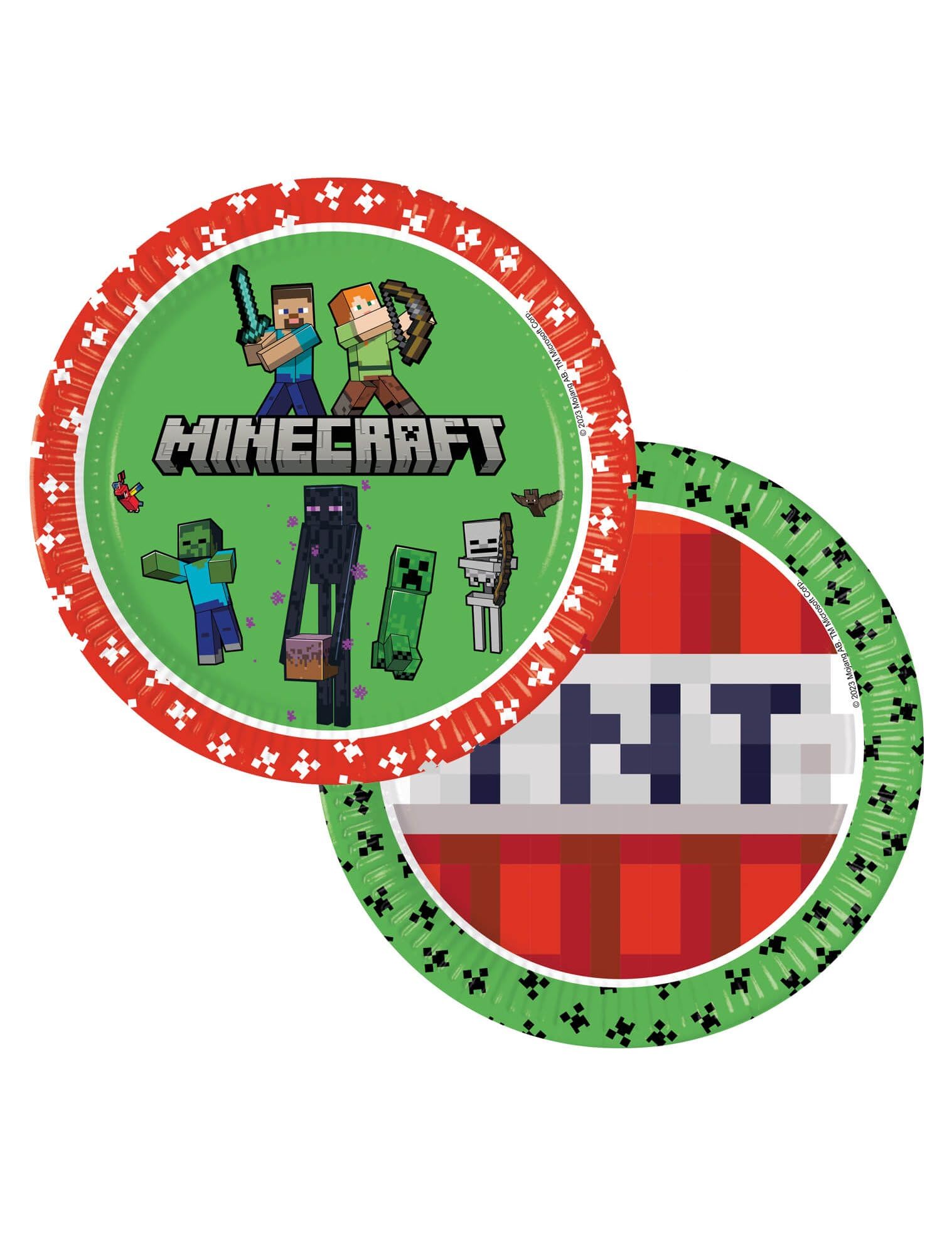 Pack of 8 Minecraft Paper Plates  - Green