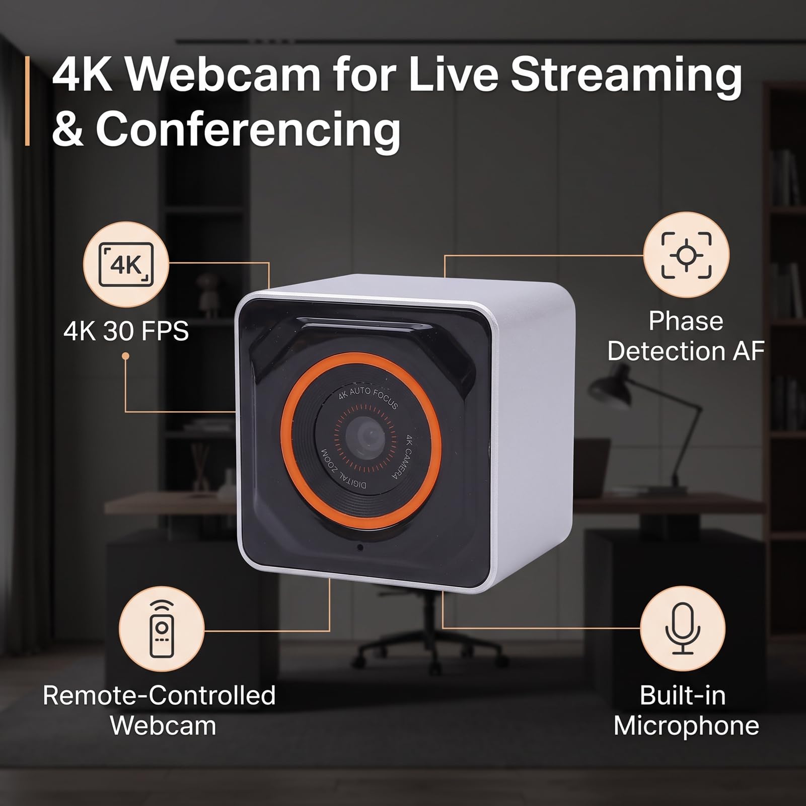 Cuifati Cámara Web 4K, Cámara USB 3840x2160 con Gran Angular de 75°, Detección de Fase, Micrófono con Cancelación de Ruido, Control Remoto para Zoom, Bloqueo de Enfoque, Espejo para PC,