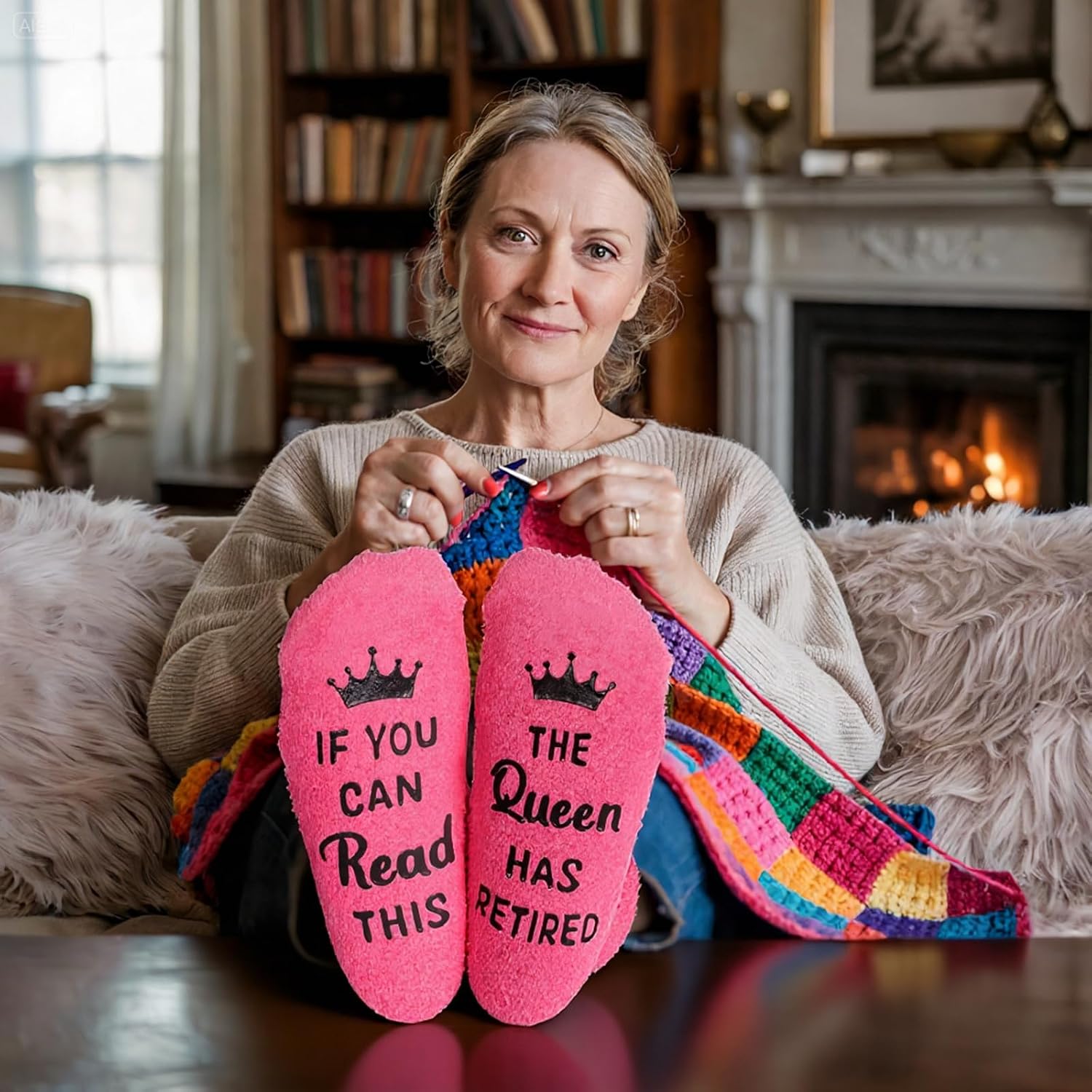 Bibalabili Retirement Gifts for Women, If You Can Read This The Queen Has Retired Socks, Funny Fuzzy Cozy Slipper Socks for Retired Ladies, Gift for Mom, Grandma, Teacher