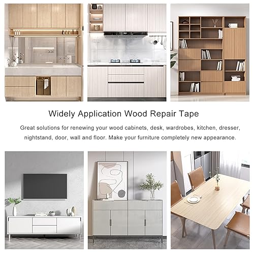 Miniatura 6 de ILOFRI Cinta de reparación de grano de madera de 16 x 118 pulgadas cinta de madera grande para suelo cinta autoadhesiva de reparación de madera para