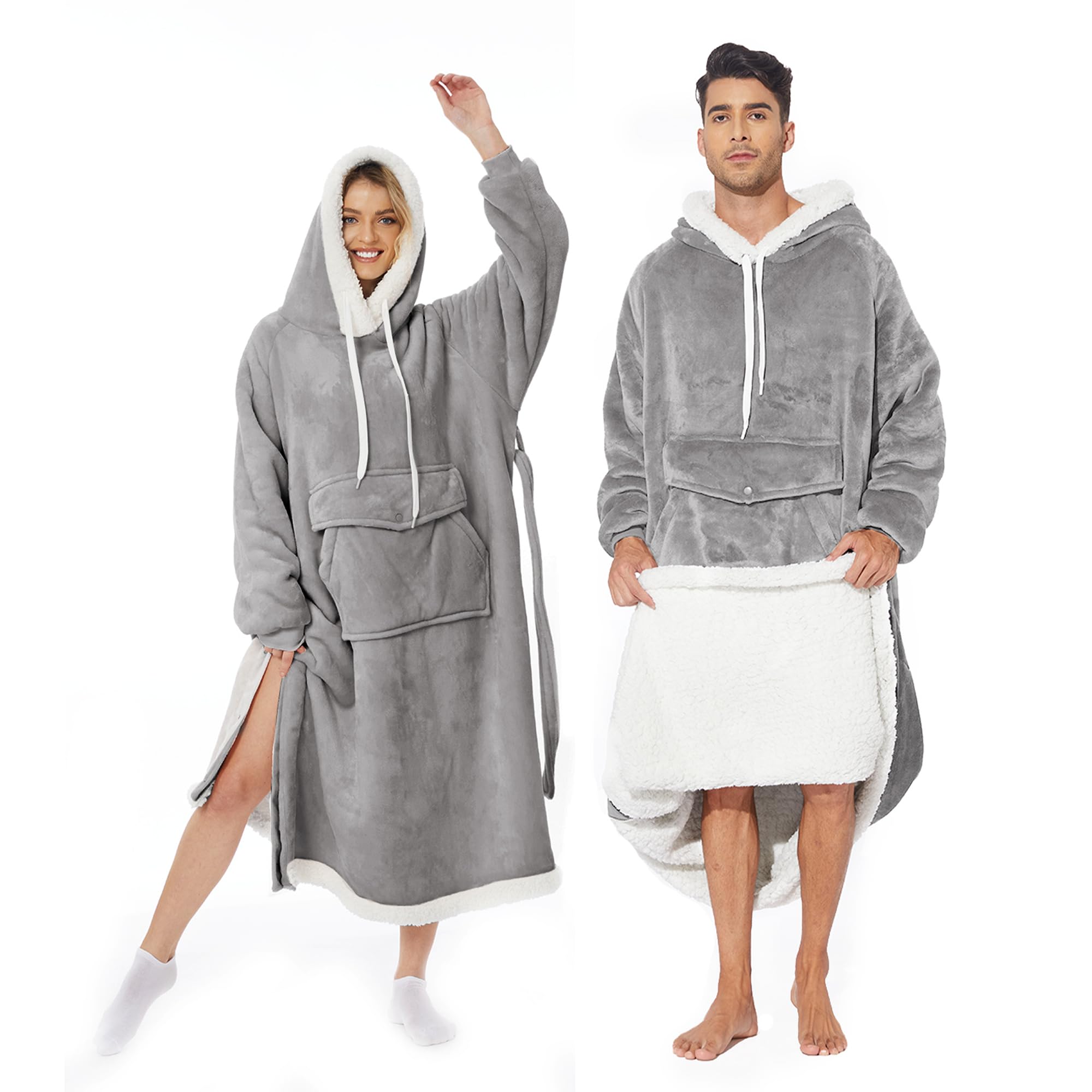 MILDLY Long Wearable Blanket - 1PCS Hoodie Sherpa Oversized Sweatshirt Blanket for Gift Women Men Adults Teens 5'1''-5'5'' Super Warm Blanket with Sleeves