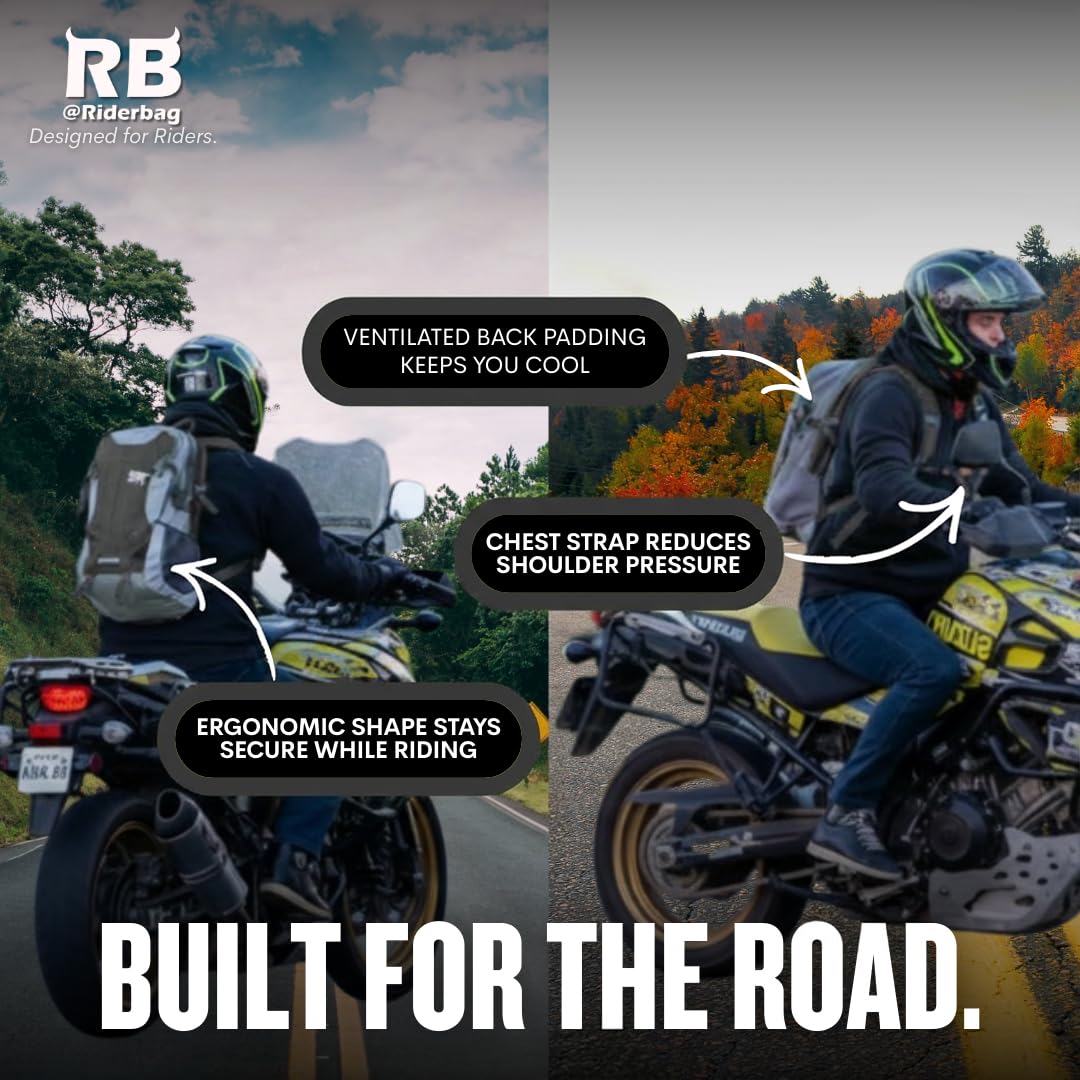 riderbag Reflektierender Motorradrucksack, leichter Laptoprucksack für Motorradfahrer. Reiserucksack. Fahrrad Sicherheit im Dunkeln. Mit optionalem Rückenprotektor