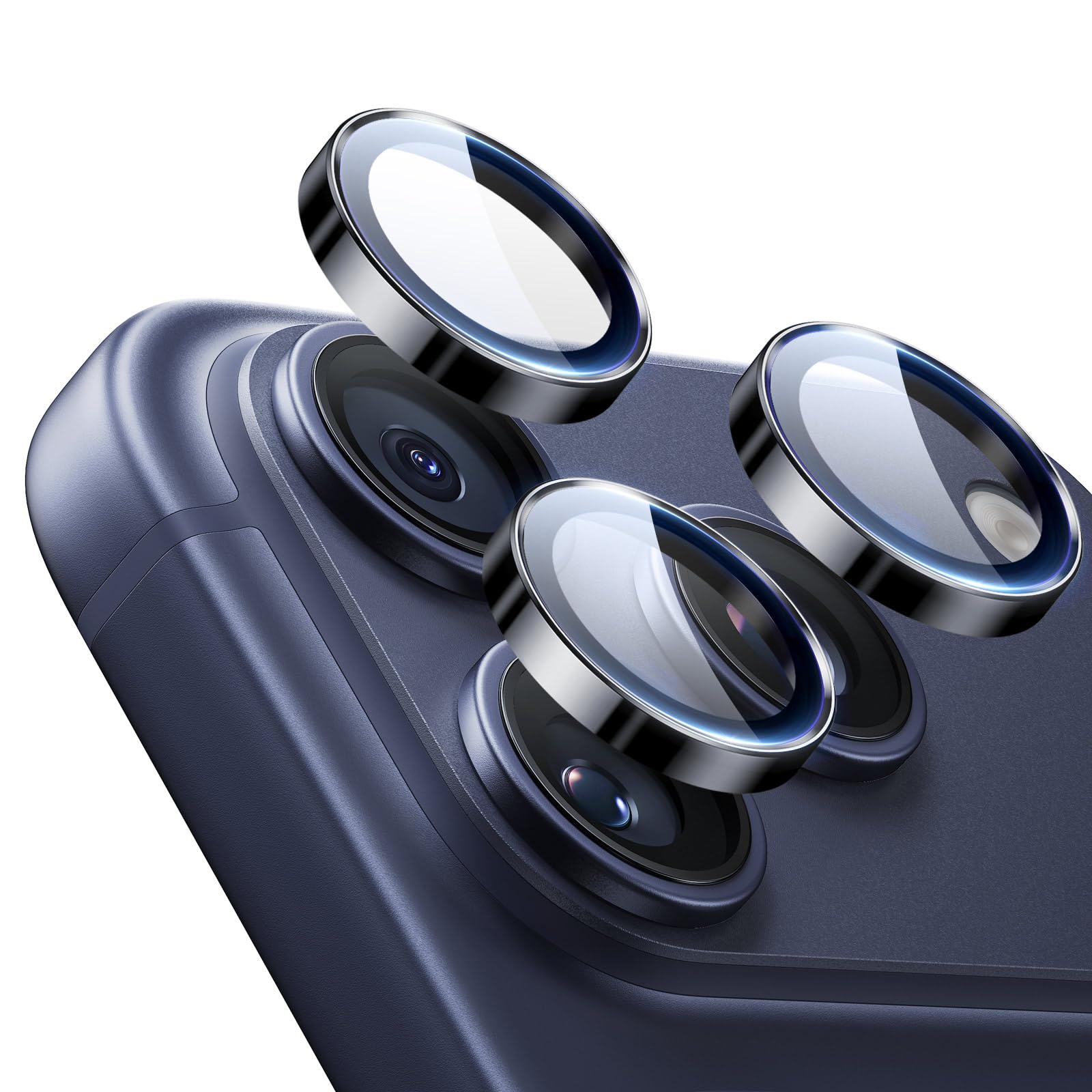 ESR iPhone 15 Pro Max /15 Pro/14 Pro Max /14 Pro Camera Lens Film Standalone Lens Film Scratch Resistant Ultra Thin Aluminum Edge Tempered Glass 1 Pack Black Armorite
