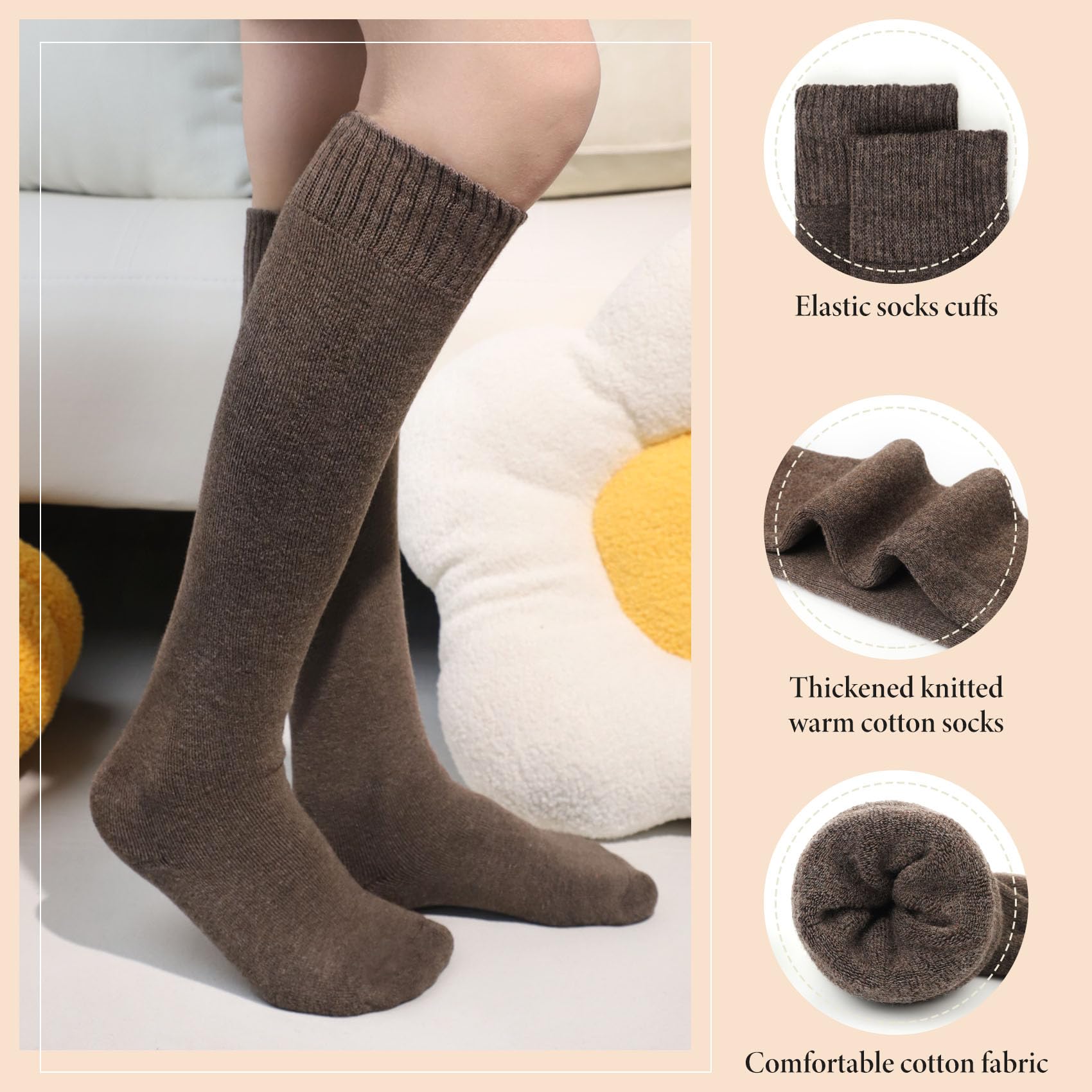 Justay Lot de 5 paires de chaussettes hautes épaisses pour femme