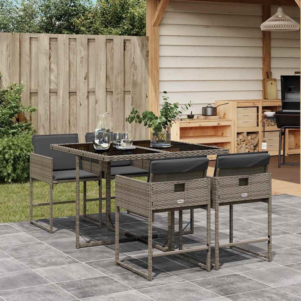 vidaXL Ensemble à Manger de Jardin avec Coussins 5 pcs, Table et Chaises à Dossier Rabattable, Meubles d'Extérieur Patio Terrasse, Gris Résine Tressée