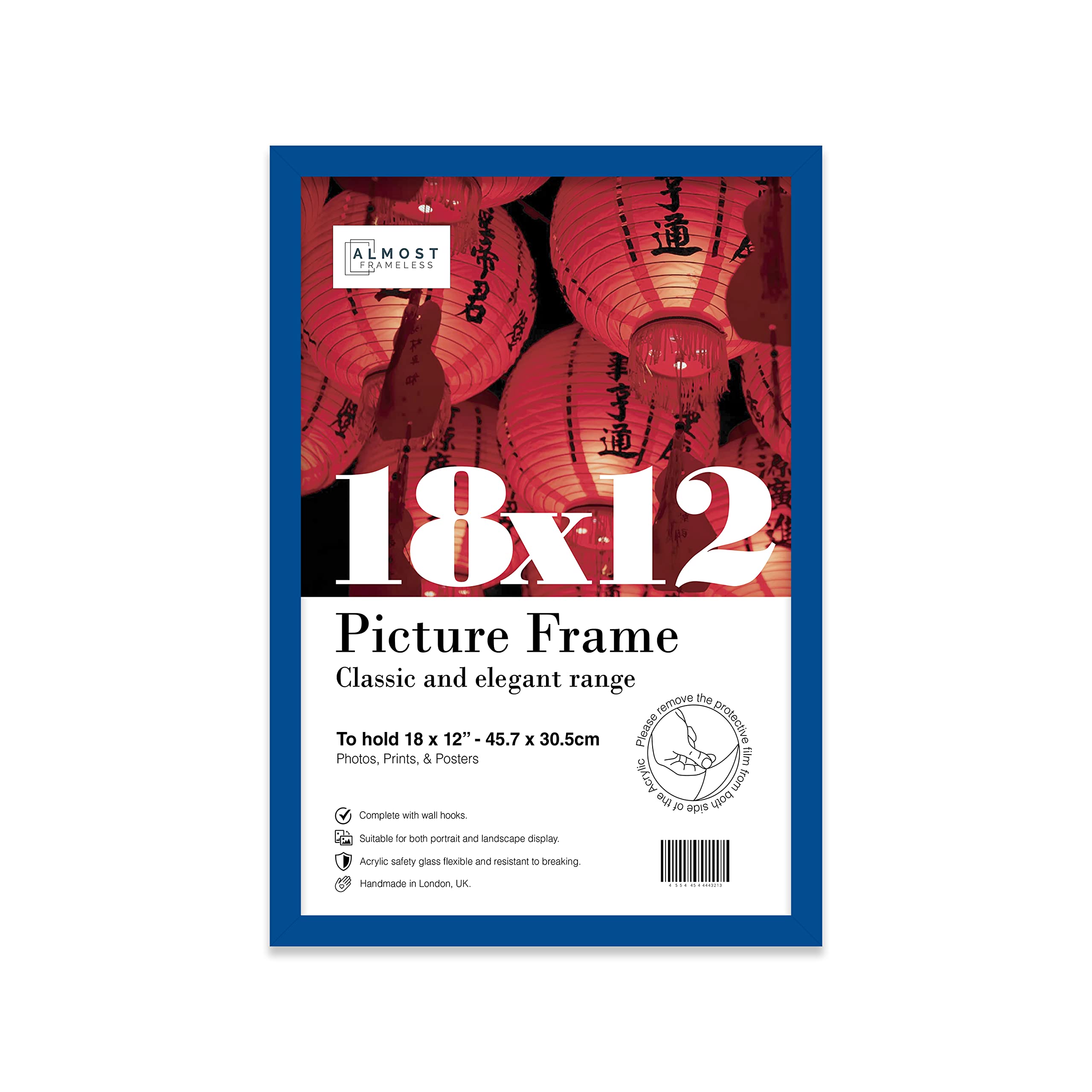 Almost Frameless Blue Photo Frame 18X12 Inch Wall Mountable Picture Frame Standard Photograph Size, 18" X 12" (46 X 31Cm)