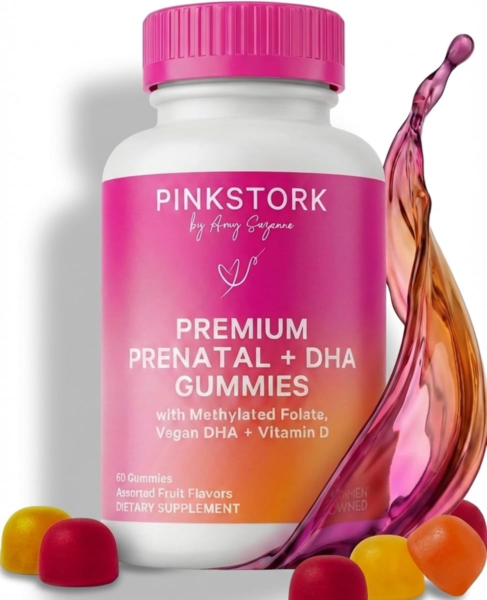 Vitaminas gomosas prenatales premium, 60 gomitas, suministro para 30 días | Algas veganas DHA, folato metilado + metilcobalamina, compatible con MTHFR, sin hierro, sin regusto a pescado