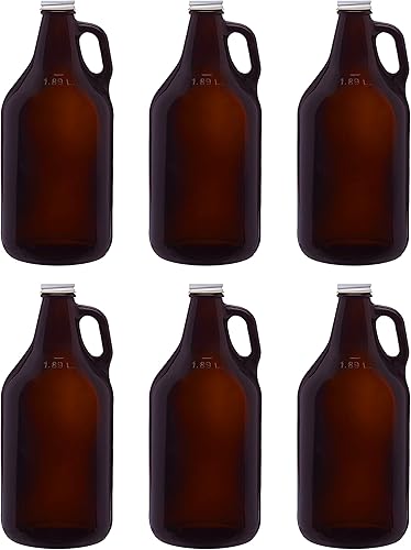 DISCOUNT PROMOS Juego de 6 cultivadores de cerveza de vidrio ámbar, 64 oz. - Tapa de rosca, resistente, utensilios de bar - Ámbar