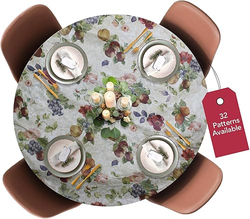 Covers For The Home - Funda ajustable de vinilo con bordes elásticos y parte trasera de franela, patrón de frutas antiguas, ovalada, redonda y