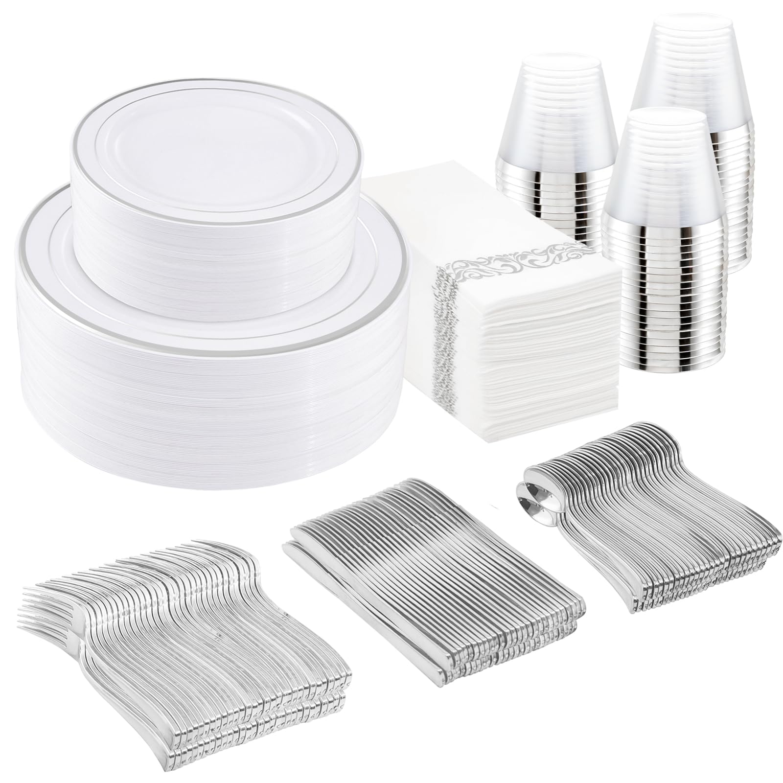 Silver Dinnerware Set - 350 Pcs Disposable Plates -1