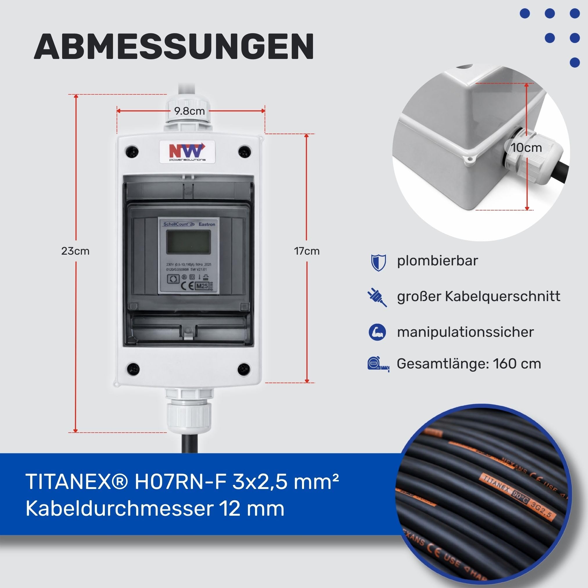 NWP Mobiler Schuko Stromzähler 230V digital MID-geeicht IP54 16A Energiezähler