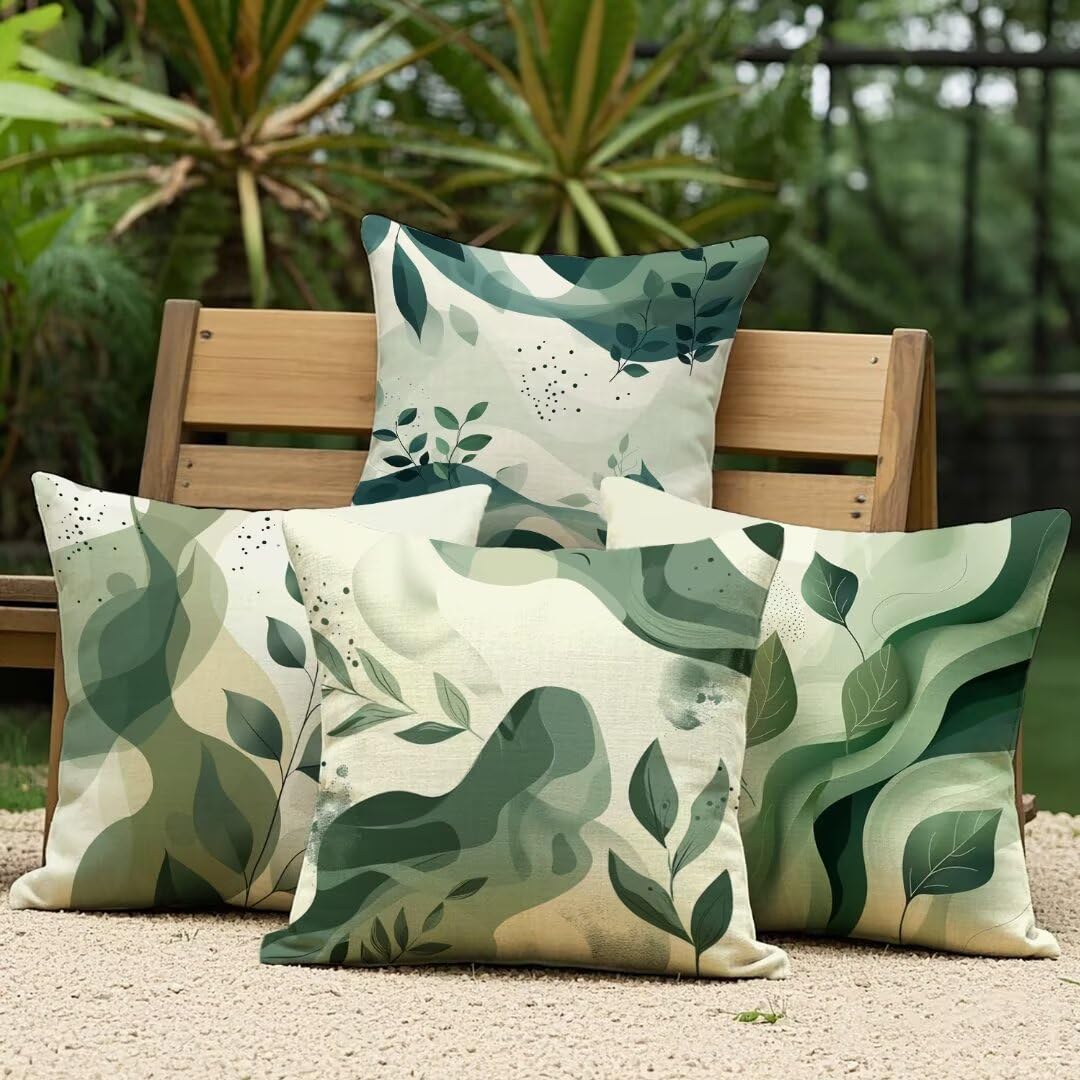 Housse de coussin 35x35cm en lin de qualité avec fermeture éclair invisible motif vert