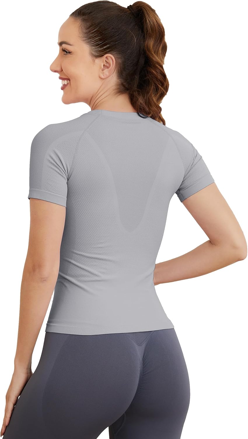 MathCat Short Sleeve Workout Tops for Women, Seamless Women's Compression Shirt, Yoga Running Athletic Shirts Soft Gym Tops - Image 4