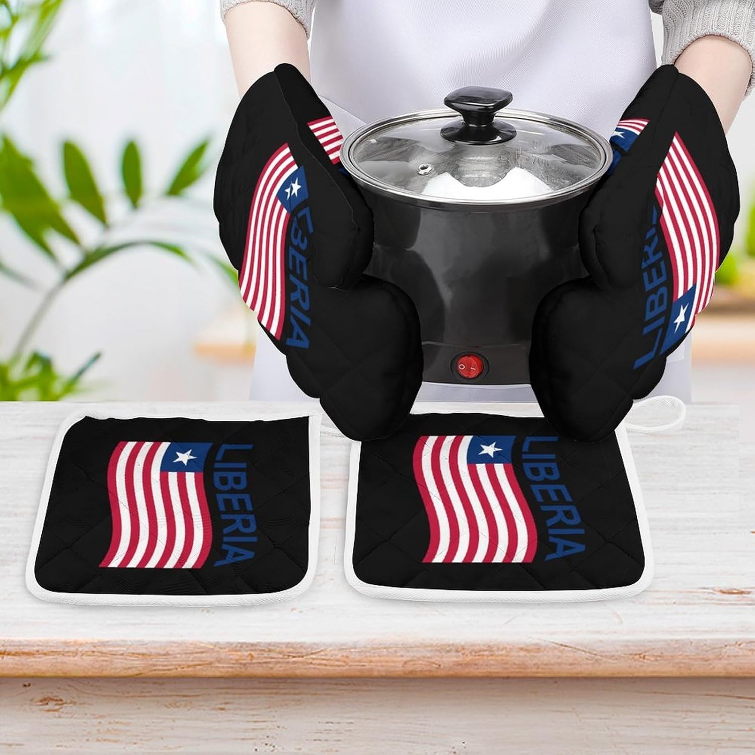 Flag of Liberia Oven Mitts and Pot Holders 4Pcs Set Heat Resistant Cooking Mitts Hot Pads