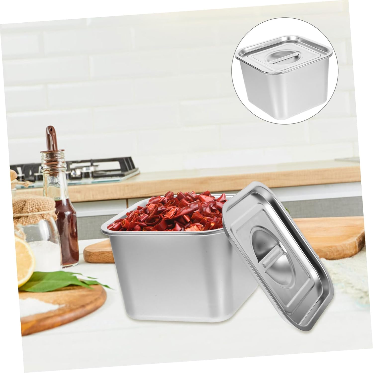 3pcs Spice Container with Spoon Condiment Case Kitchen Condiment Jar Stainless Steel Seasoning Pot