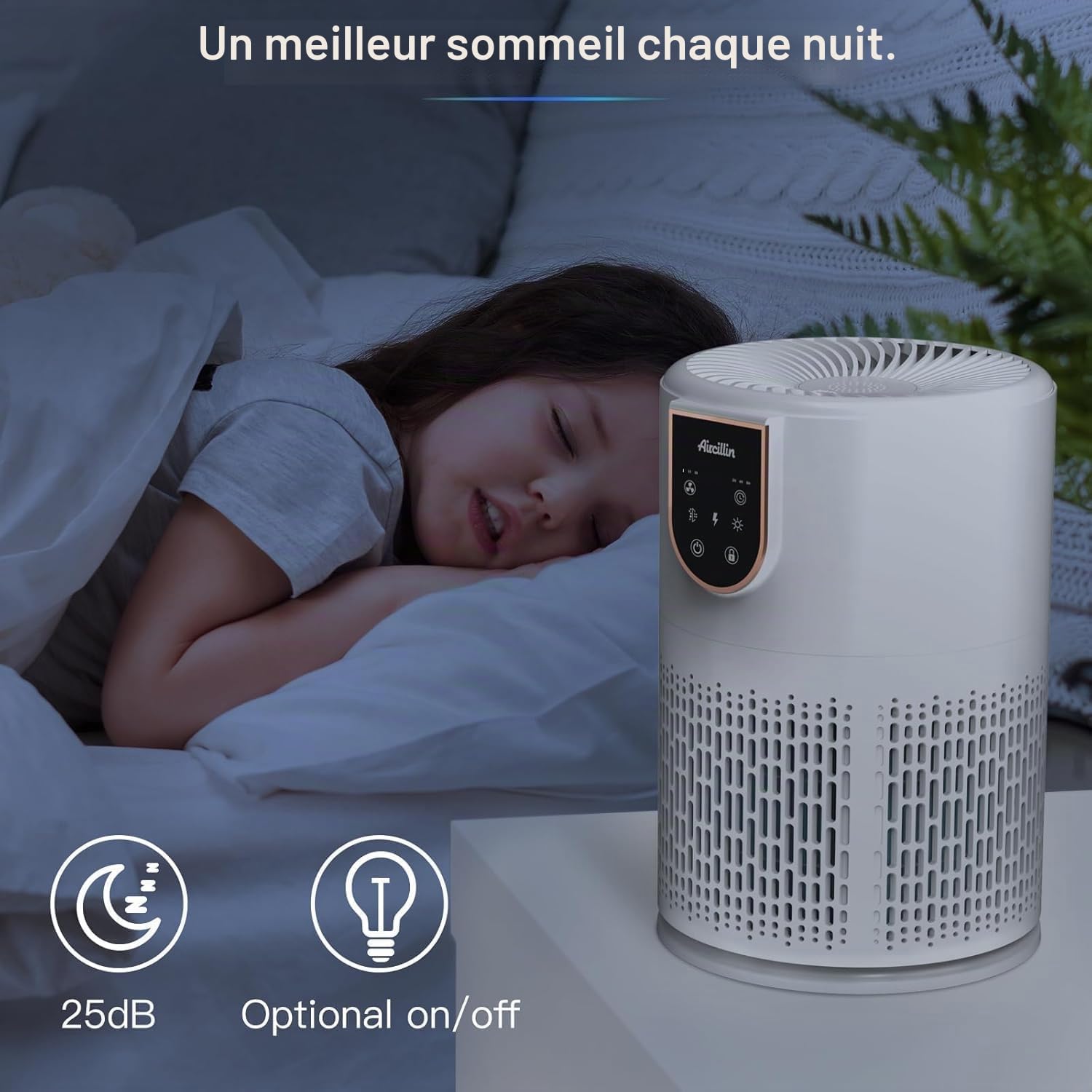 Aircillin Purificateur d'Air avec 5 Étages Filtre HEPA, Élimine 99,97% des Fumées, Pollens et Poussières jusqu'à 0,1 Micron, Pour Pièce jusqu'à 50 m², Silencieux 25 dB, Économie d'Énergie 12W（AP0801)