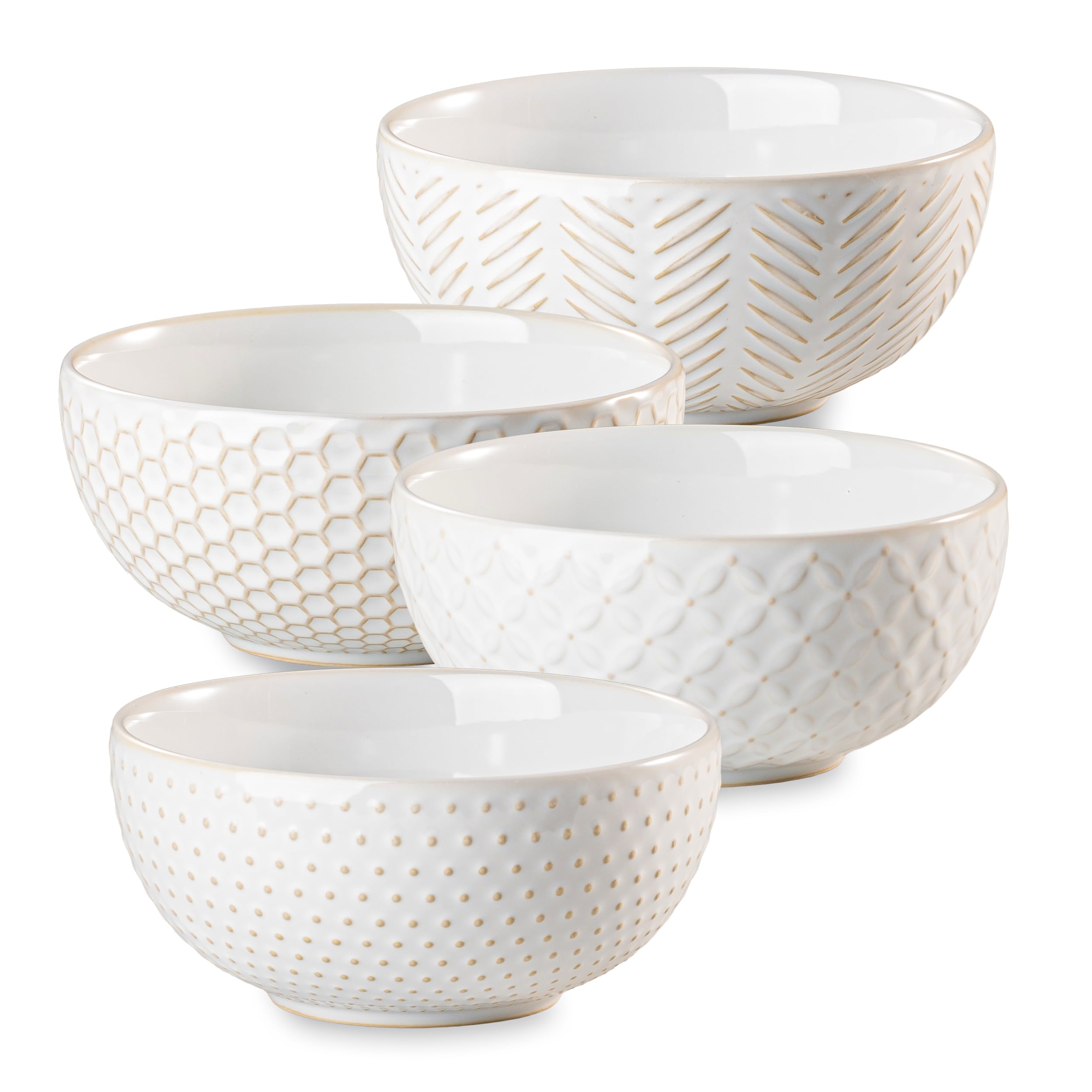 Cereal bowls 26 oz, 6 Inch Ceramic Soup Bowl for Kitchen, Embossed Stoneware Salad Bowl Set of 4, Lead-free, Dishwasher &amp; Microwave Oven Safe