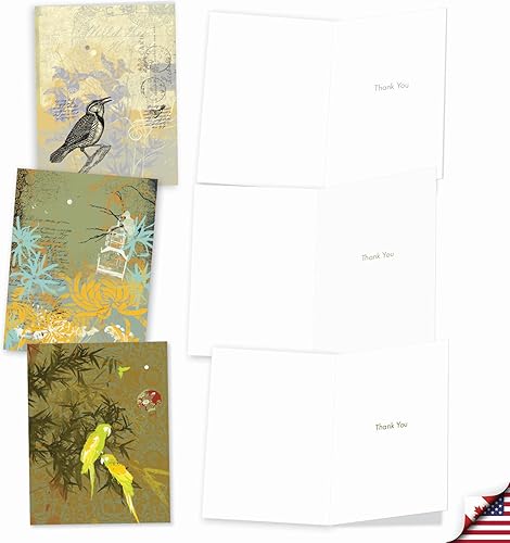 Miniatura 5 de The Best Card Company - Juego de 10 tarjetas de agradecimiento con sobres de 4 x 5.12 pulgadas, gratitud animal emplumada - Collages de pájaros