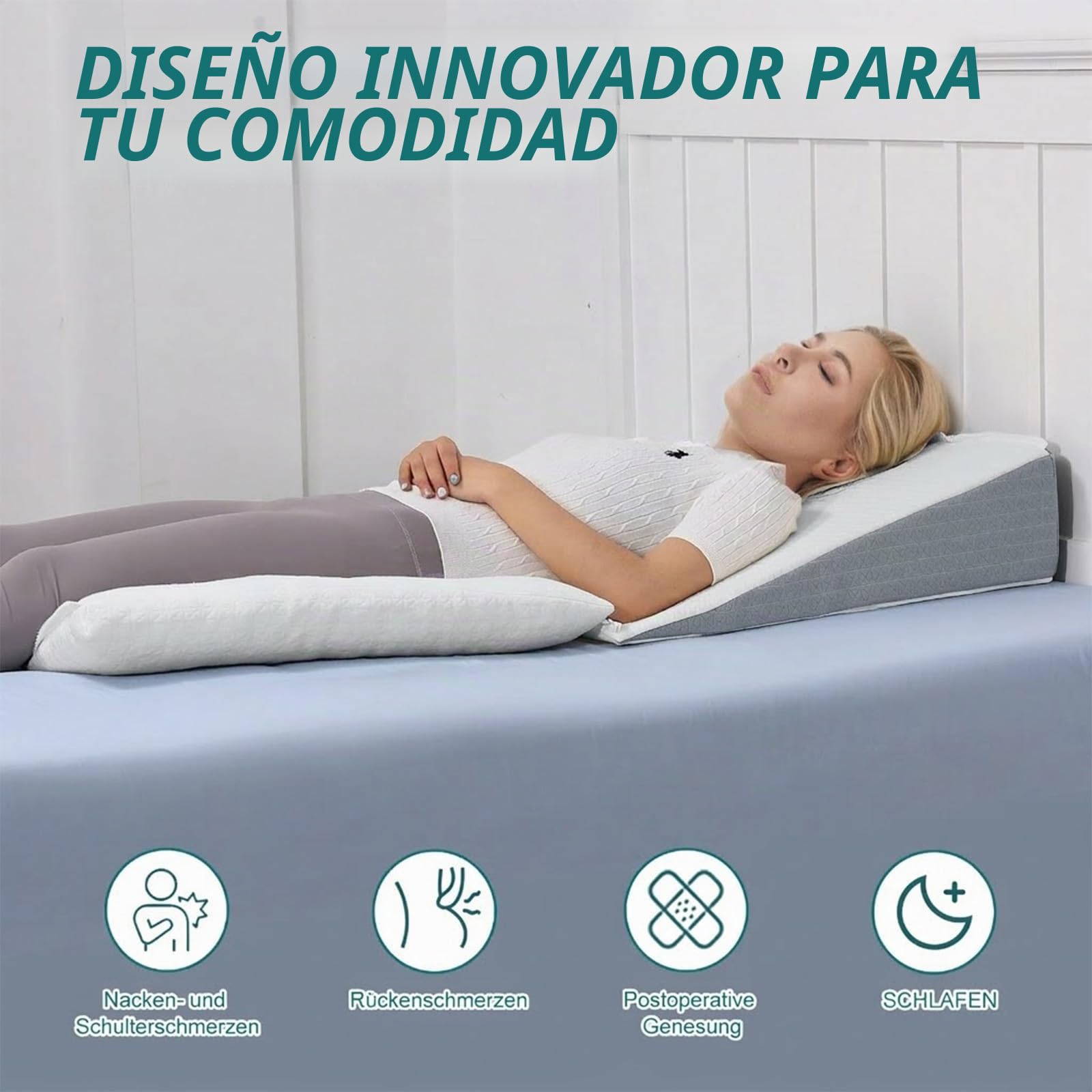 GOFORIT Cojín de cuña para cama y sofá, cojín de espuma viscoelástica personalizable, cuña de colchón, cojín de lectura grande para aumentar el sueño, cojín lumbar como cabecero de cama, cojín de