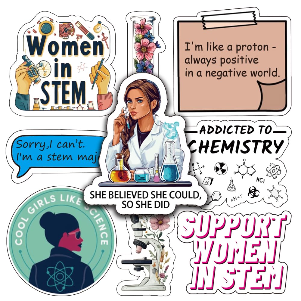 Magictodoor Women in STEM Sticker Set - Lady Scientist Decals for Laptop, Water Bottle, and Planner - Feminist Retro Stickers for Her - Women in