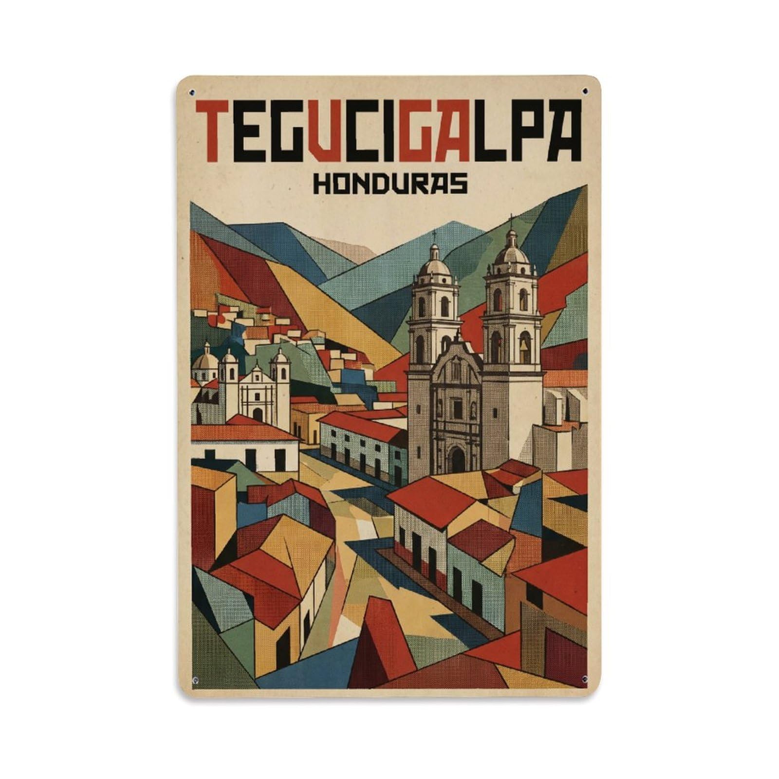Vintage Travel Honduras Tegucigalpa Metal Tin Sign