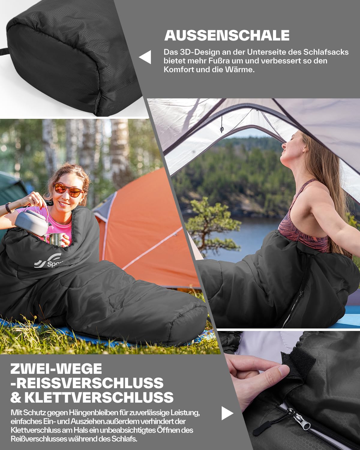 Sportneer Schlafsack - Kleines Packmaß & Ultraleicht (950g/1500g) - Mumienschlafsack Outdoor Sommerschlafsack / 3 Jahreszeiten Schlafsack Camping für Herren Erwachsene