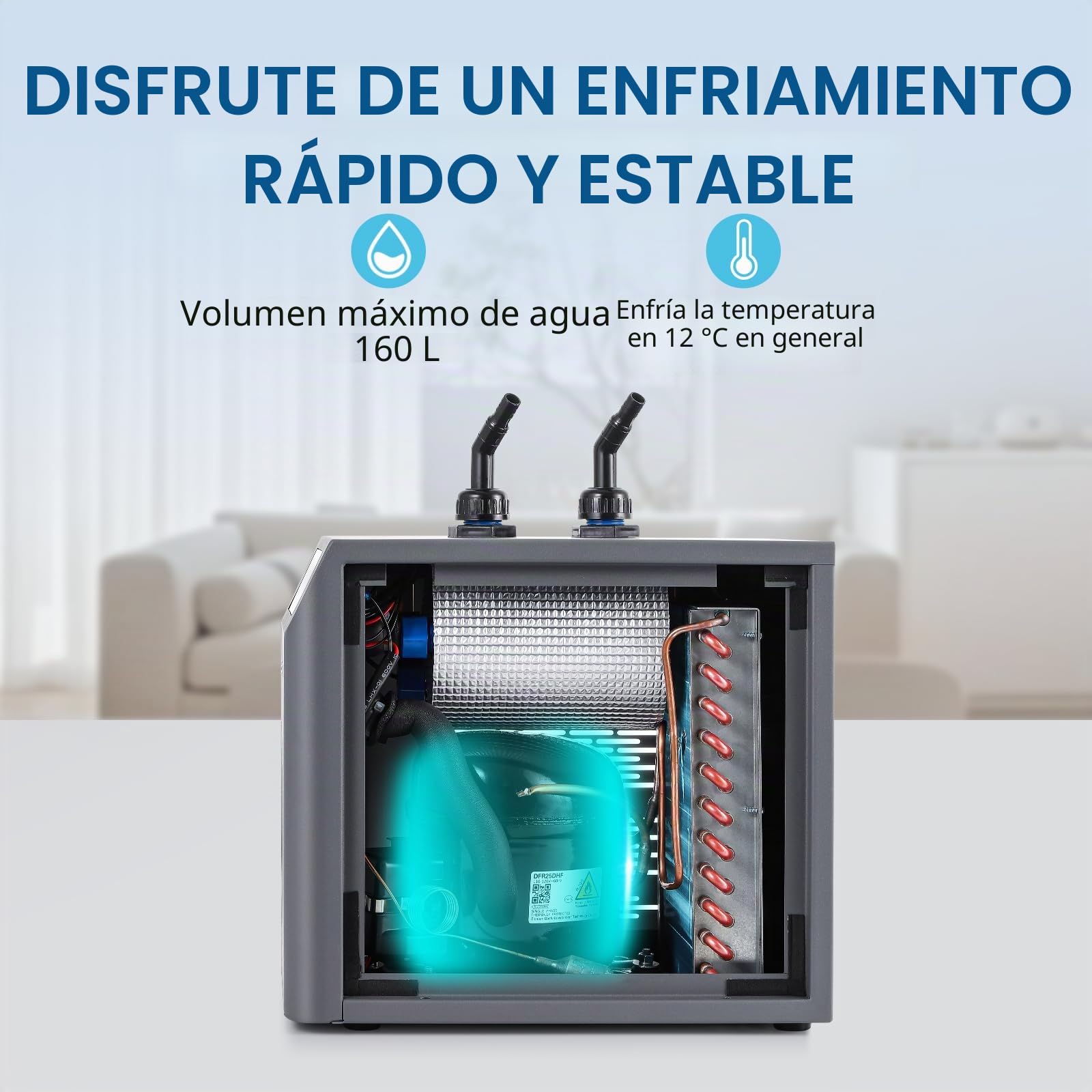 BAOSHISHAN Enfriador de agua para acuarios 20-26°C Enfriador de acuarios con pantalla táctil para pecera de 160 litros